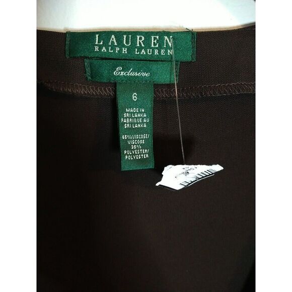 Lauren Ralph Lauren Wrap Vneck Midi Length Long Sleeve Dress 6 Brown Classic - Picture 4 of 8